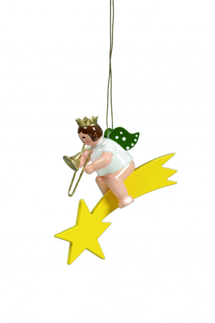 Engel mit Posaune auf Sternschnuppe ohne Krone