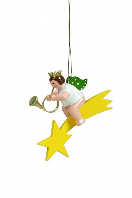 Engel mit englischem Horn auf Sternschnuppe ohne Krone
