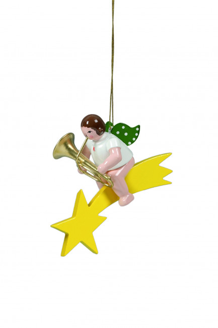 Engel mit Tuba auf Sternschnuppe mit Krone