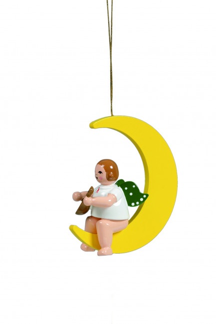 Engel mit Mandoline auf Mond mit Krone