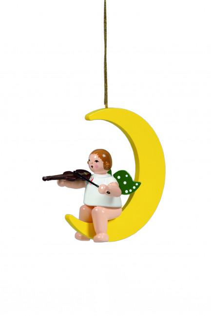 Engel mit Bratsche auf Mond mit Krone