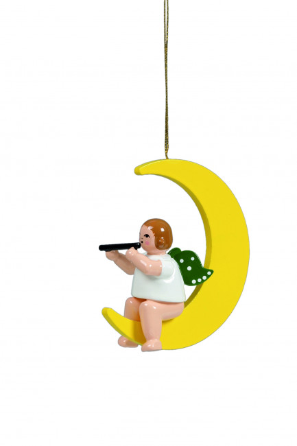 Engel mit Querflöte auf Mond ohne Krone