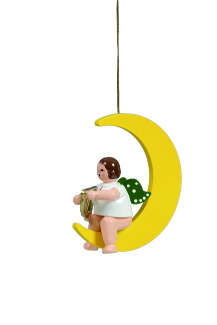 Engel mit Handharfe auf Mond ohne Krone