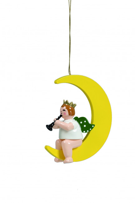 Engel mit Flöte auf Mond ohne Krone