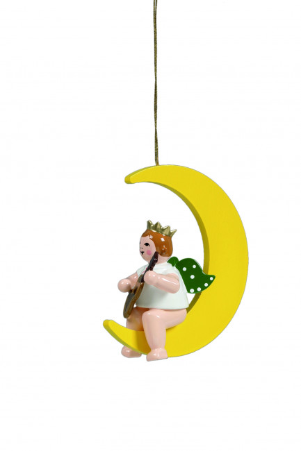 Engel mit Gitarre auf Mond ohne Krone