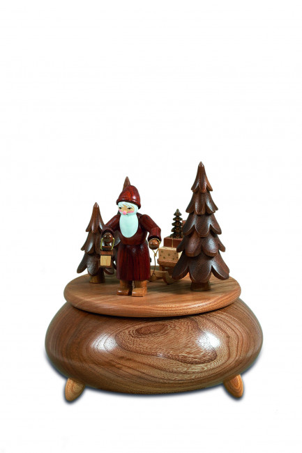  Spieldose Weihnachtsmann mit Schlitten natur