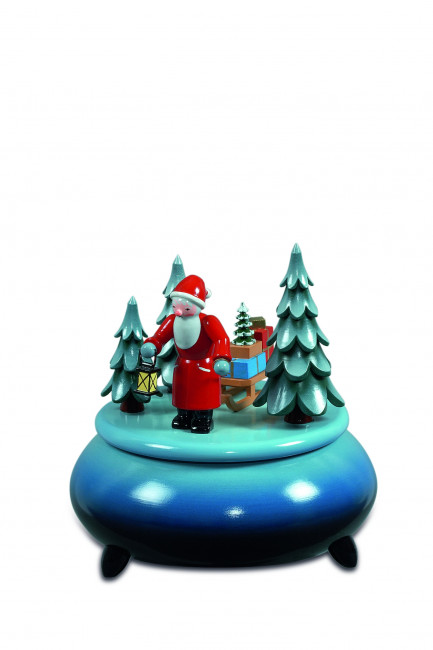  Spieldose Weihnachtsmann mit Schlitten blau/weiß