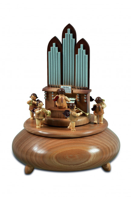  Spieldose Orgel mit Engel und 6 Bläser natur, mit Krone