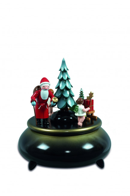  Spieldose Weihnachtsmann, 2 Engel mit Schlitten blau, ohne Krone