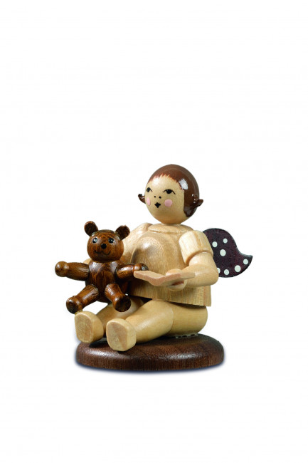 Engel sitzend mit Teddybär natur ohne Krone