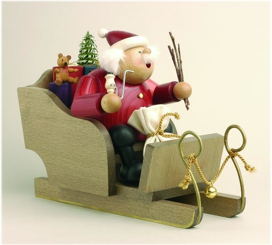 Räuchermännchen Weihnachtsmann mit Schlitten und Tanne