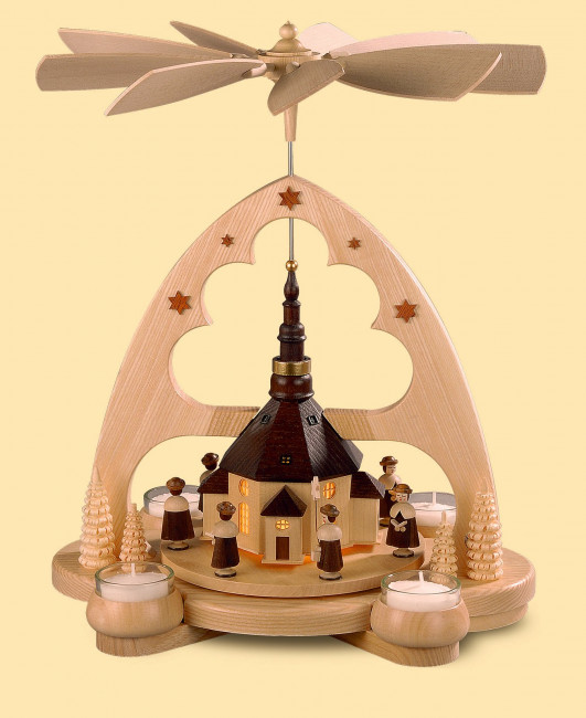 Teelicht-Bogenpyramide Seiffener Kirche mit LED-Beleuchtung