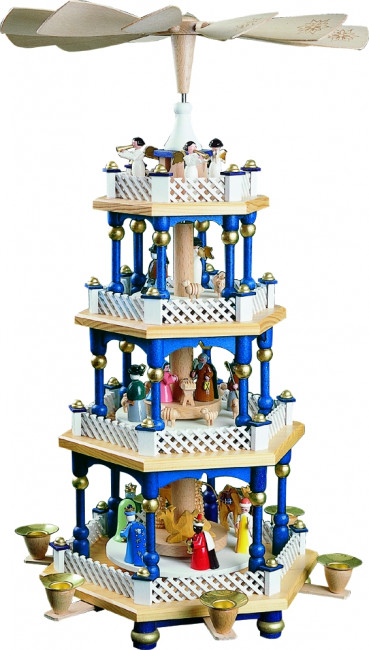 Pyramide Christi Geburt 3-stöckig, blau