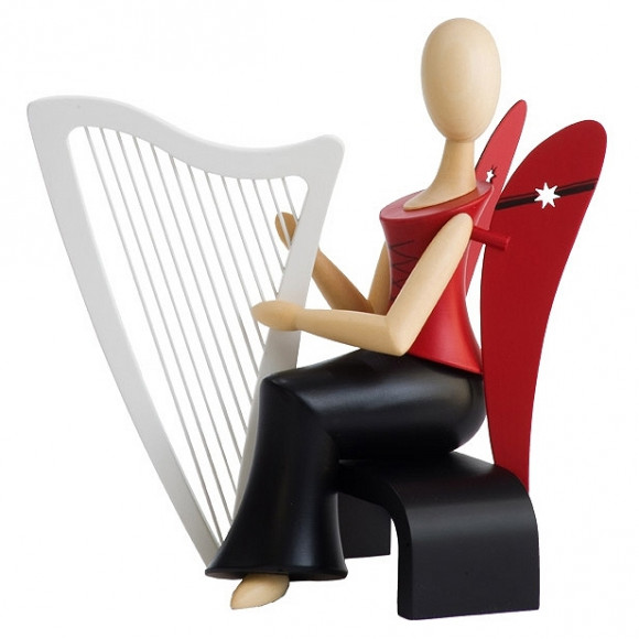 Sternkopf-Engel mit Harfe sitzend