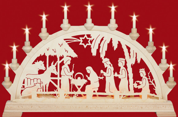 Schwibbogen Geburt Christi im Haus (mit Vorbeleuchtung)