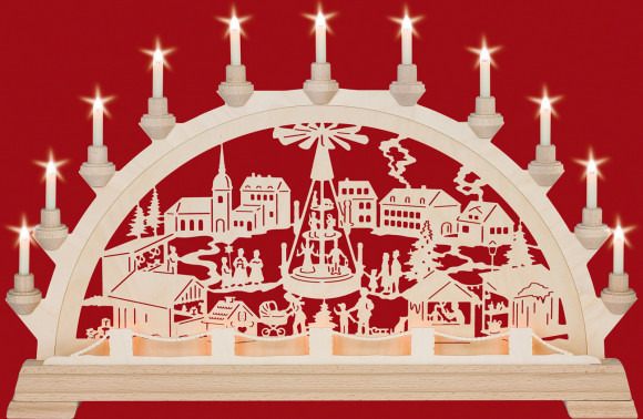 Schwibbogen Weihnachtsmarkt mit Pyramide (mit Vorbeleuchtung)