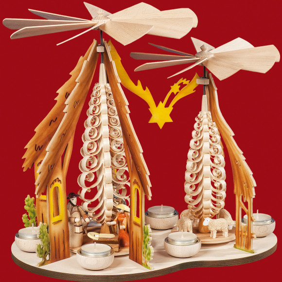 Teelichtpyramide Christgeburt farbig