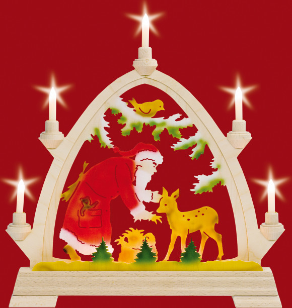 Gotischer Bogen Weihnachtsmann mit Reh farbig