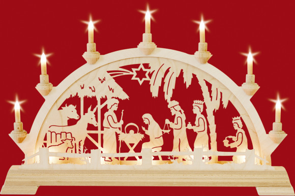 Schwibbogen Geburt Christi, im Haus (ohne Vorbeleuchtung)