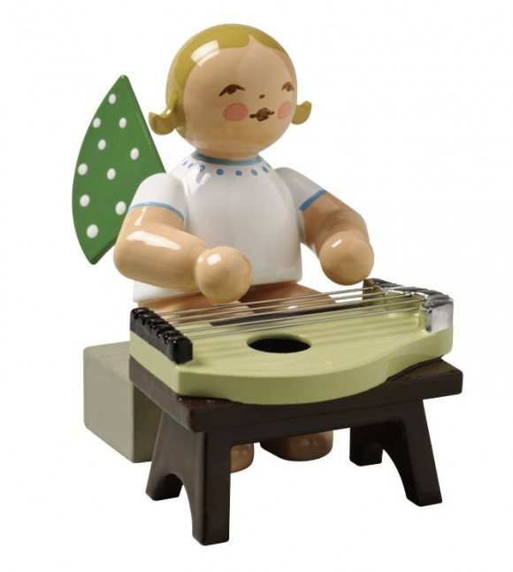 Engel mit Zither sitzend, braunes Haar