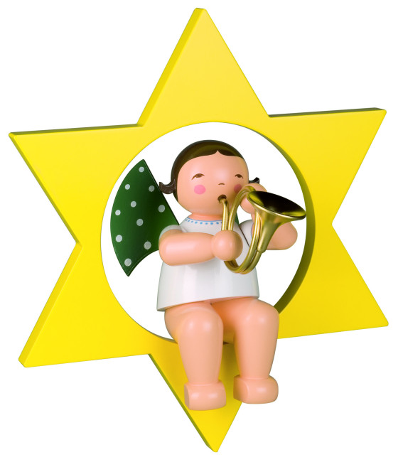 Engel mit Waldhorn im Stern, gross - Auslaufartikel