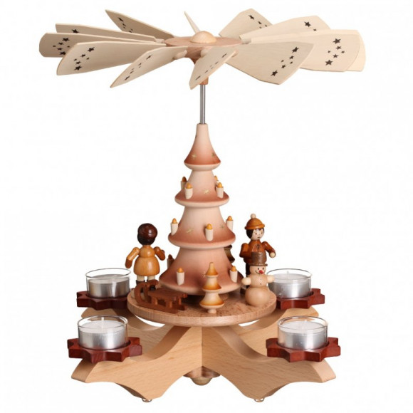 Leuchterpyramide natur mit Winterkindern