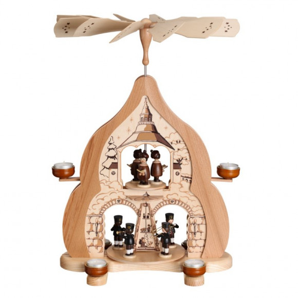 Teelicht-Motiv-Pyramide Seiffener Kirche natur