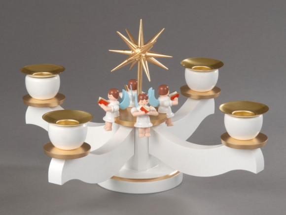 Adventsleuchter mit sitzenden Engeln weiß/bronziert