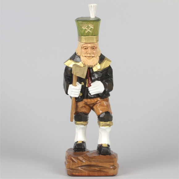 Geschnitzter Bergmann, farbig, Haar natur, Hut grün, 25 cm