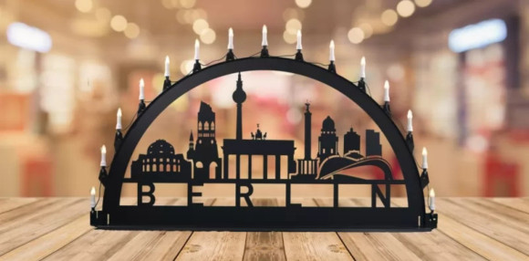 LED Metall Außenschwibbogen Stadtmotiv Berlin 1,50 x 0,75 Meter