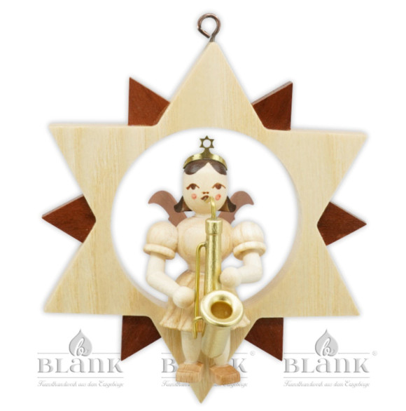 Engel sitzend mit Saxophon im Stern