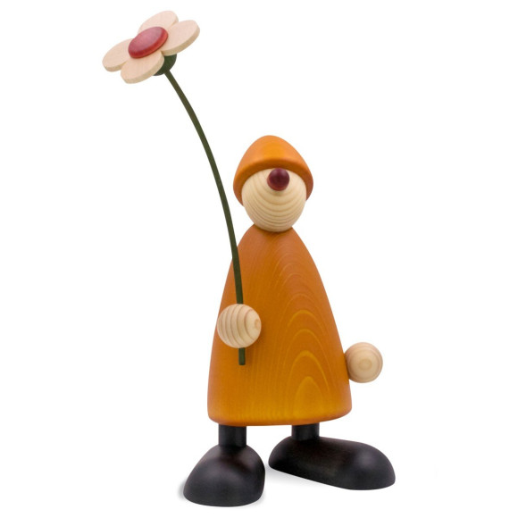 Gratulant Phillip mit Blume stehend, gelb, 17 cm