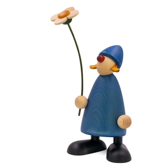Gratulantin Susi stehend mit Blume, groß, blau, 17 cm
