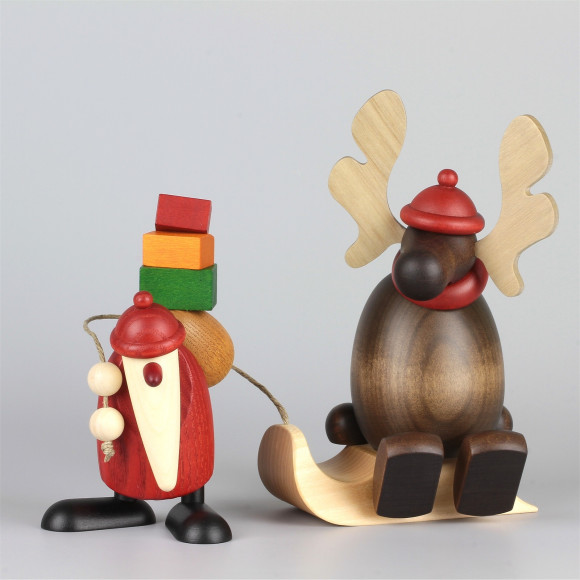 Weihnachtsmann mit Faultier Elch Olaf