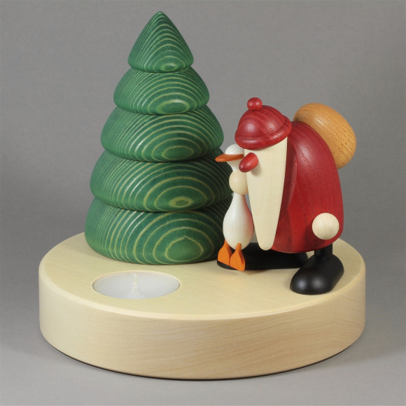 Teelichthalter Weihnachtsmann mit Gans und Baum