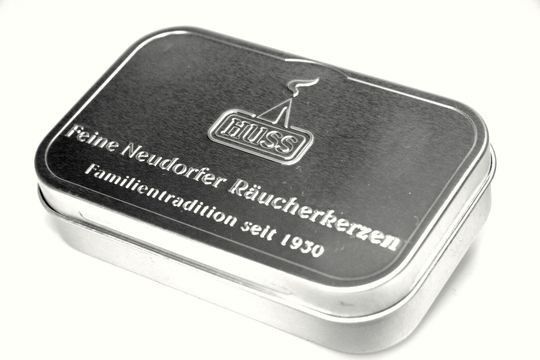 Blechdose klein mit 20 Räucherkerzen und Streichhölzer
