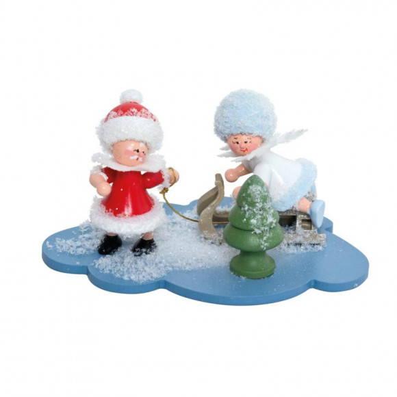 Schneeflöckchen und Weihnachtsmann auf Wolke