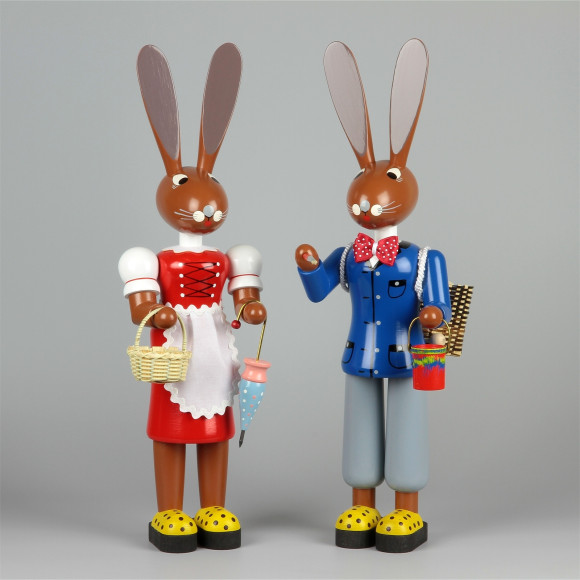 Osterhasenpaar rot/blau, 40 cm