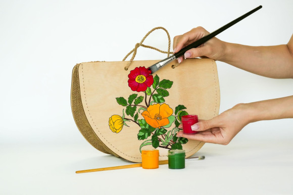 Holztasche Tragetasche zum selbst Bemalen Blumenmotiv
