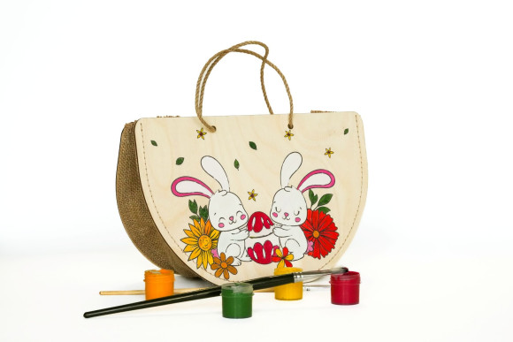 Holztasche Tragetasche zum selbst Bemalen Ostermotiv Hasen