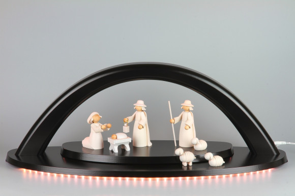 LED-Schwibbogen weiß mit KWO Krippefiguren, groß