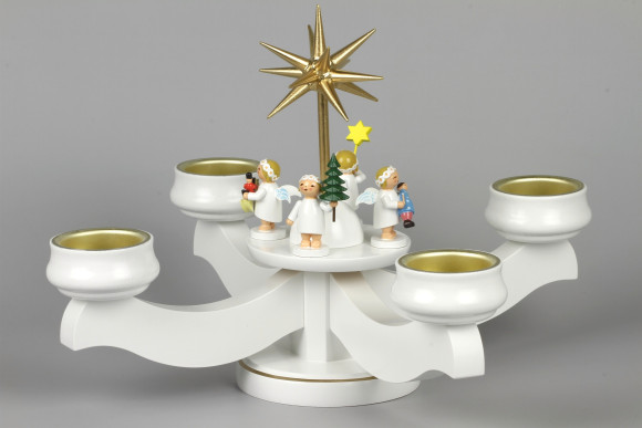 Adventsleuchter mit Wendt & Kühn Margeritenengeln stehend für Stumpenkerzen