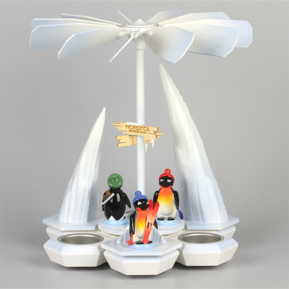 Teelichtpyramide Pinguine Wintersportler, weiß