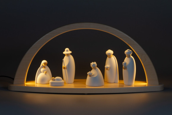LED-Lichterbogen mit Björn Köhler Krippe Figuren weiß