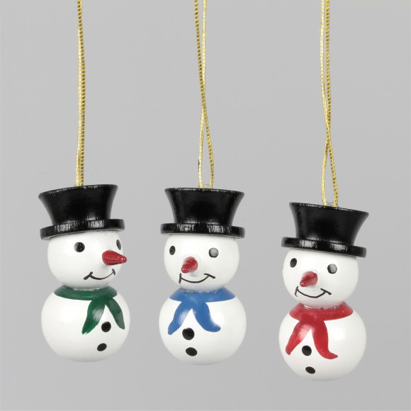 Baumbehang Mini-Schneemänner mit Hut farbig, 3-teilig