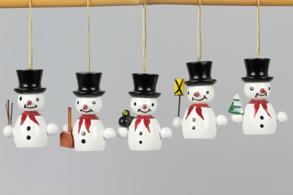 Baumbehang Schneemänner mit Hut farbig, 5-teilig