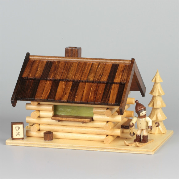 Räucherhaus Blockhütte Skihütte mit Figur