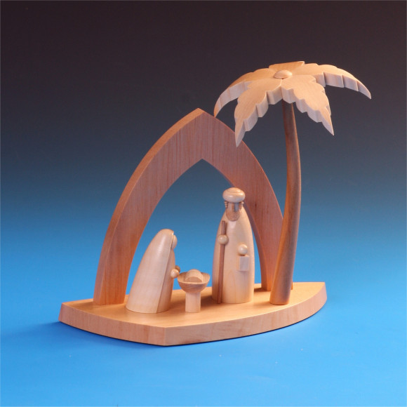 Bogenkrippe natur mit Heiliger Familie & Palme