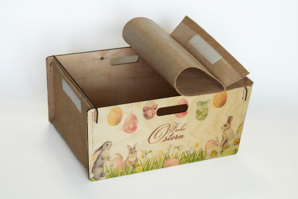Osterkorb mit Abdeckung aus Jute Frohe Ostern