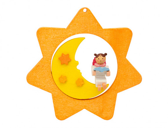 Baumbehang Stern mit Mond und Engel mit Buch